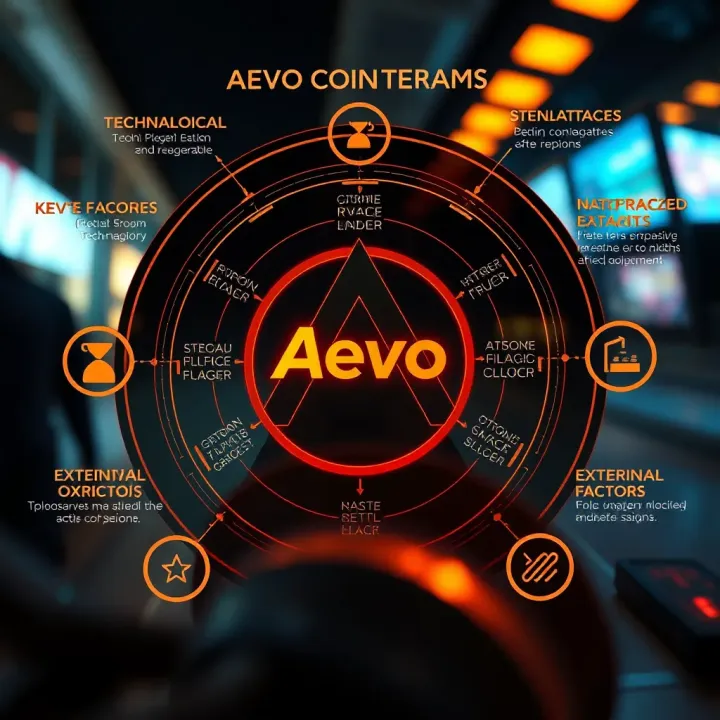 Diagram illustrating technological features and external factors impacting Aevo coin value