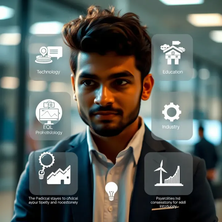 Graphic showing diverse applications of EQL in technology, education, and industry sectors in India