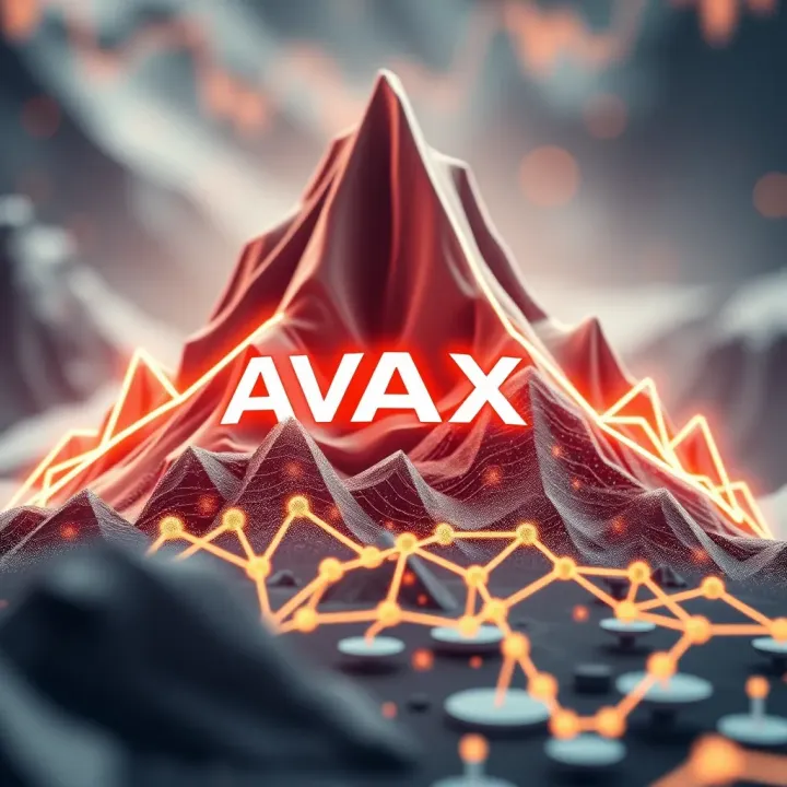 Visualization of Avalanche blockchain network with icons representing technology, market sentiment, and regulatory factors