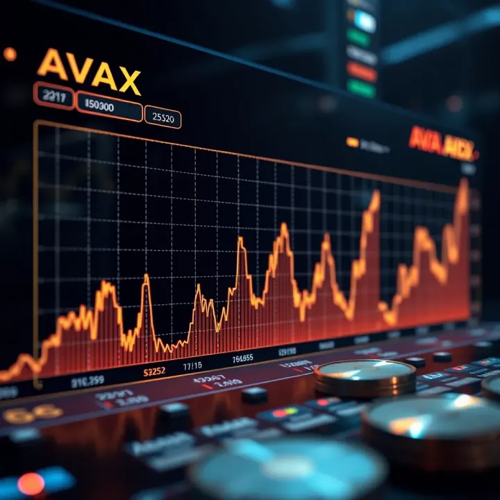 Graph showing upward and downward trends in AVAX token price over time with key milestones highlighted