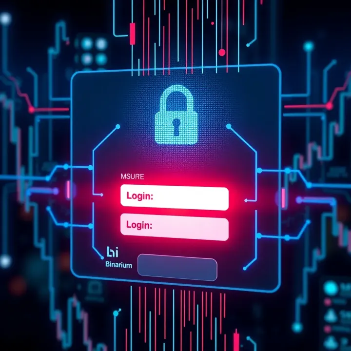 Secure login interface for Binarium platform featuring a digital lock symbol and user authentication fields