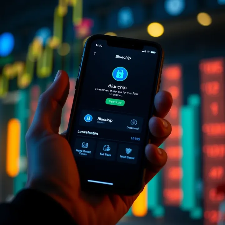 Secure mobile device showing Bluechip APK download and installation with safety icons