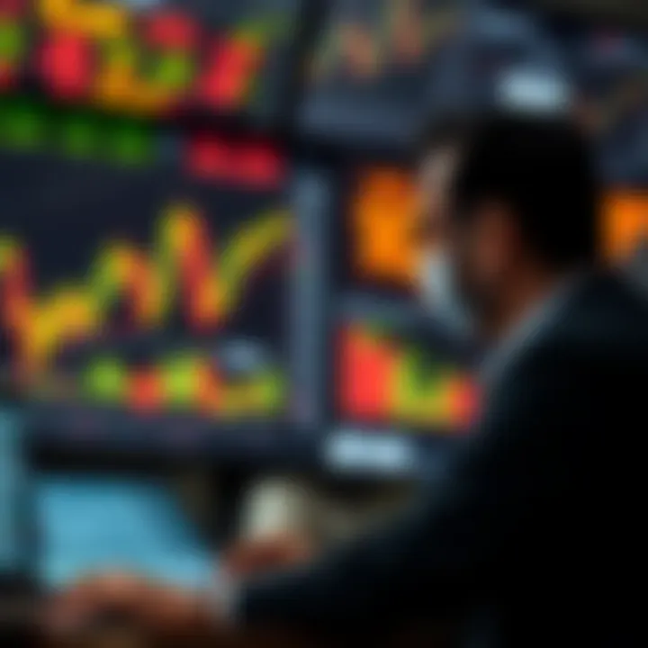 Conceptual illustration of stock market analysis with digital charts and data visualization