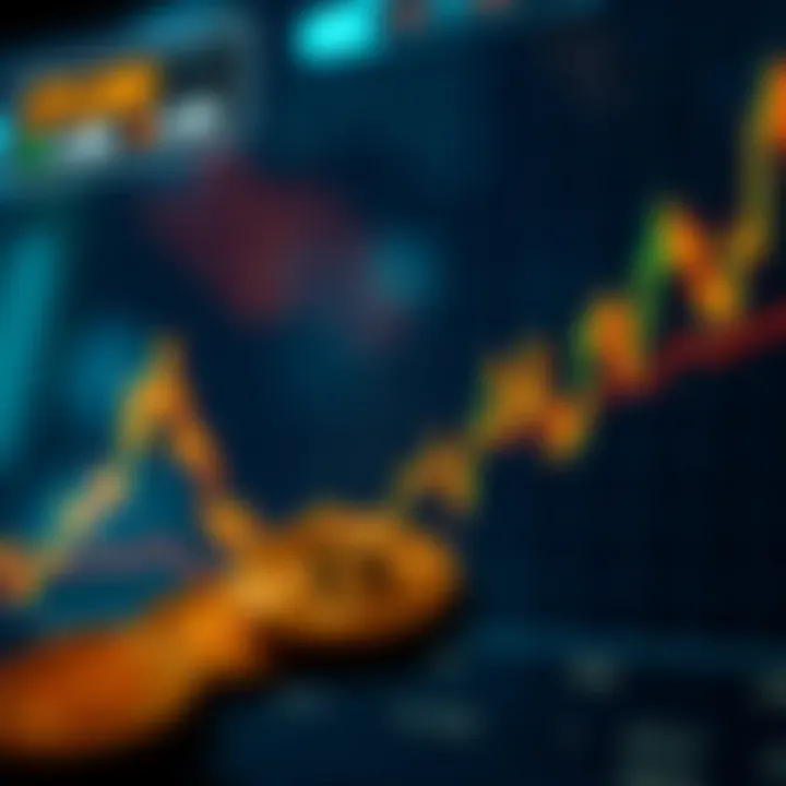 Graph showing recent fluctuations in Bitcoin price against market volume