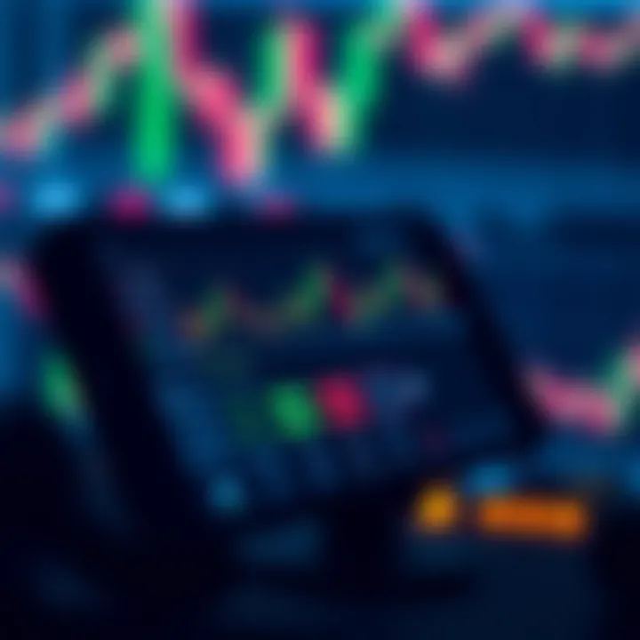 Smartphone displaying a binary trading platform interface with charts and trading options
