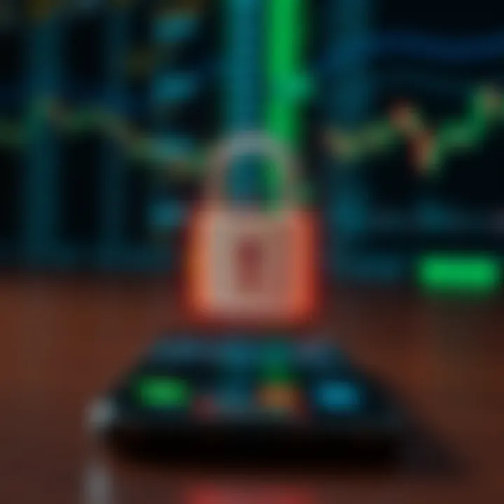 Secure digital padlock overlaying a smartphone to represent app security in financial trading