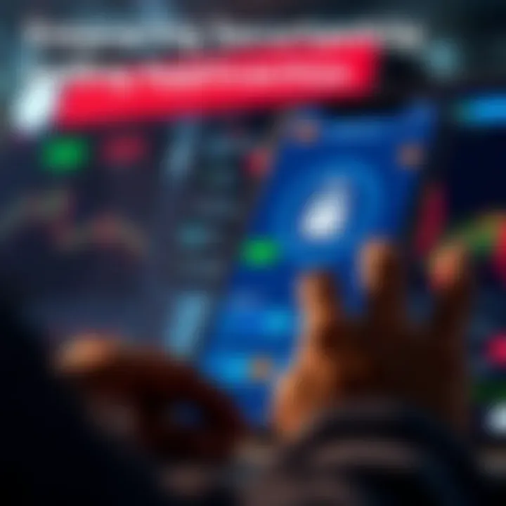 User navigating a secure trading app interface with password and security icons