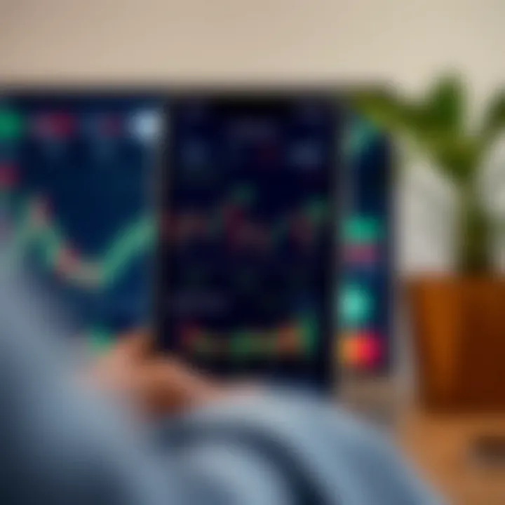 Mobile screen displaying user-friendly interface of a trading application with stock charts and portfolio summary