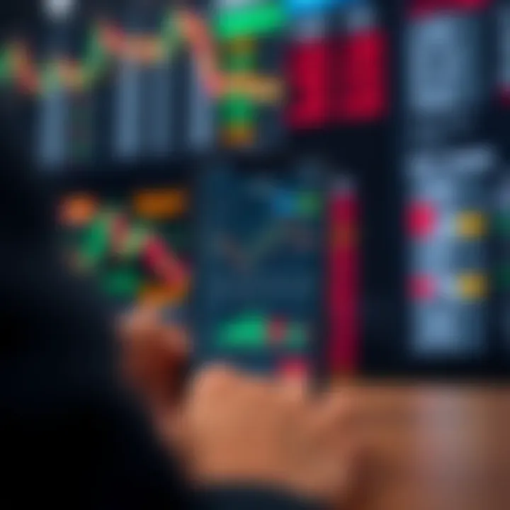 Mobile phone displaying a secure trading app interface with stock market charts and data