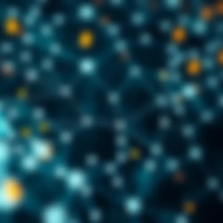 Digital representation of blockchain technology with nodes and connections