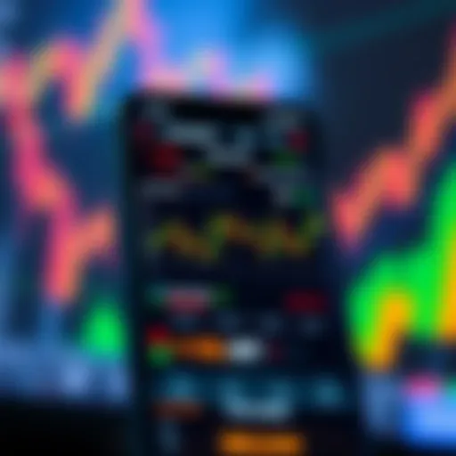 Mobile phone screen displaying a global stock market interface with various stock charts and currency exchange rates