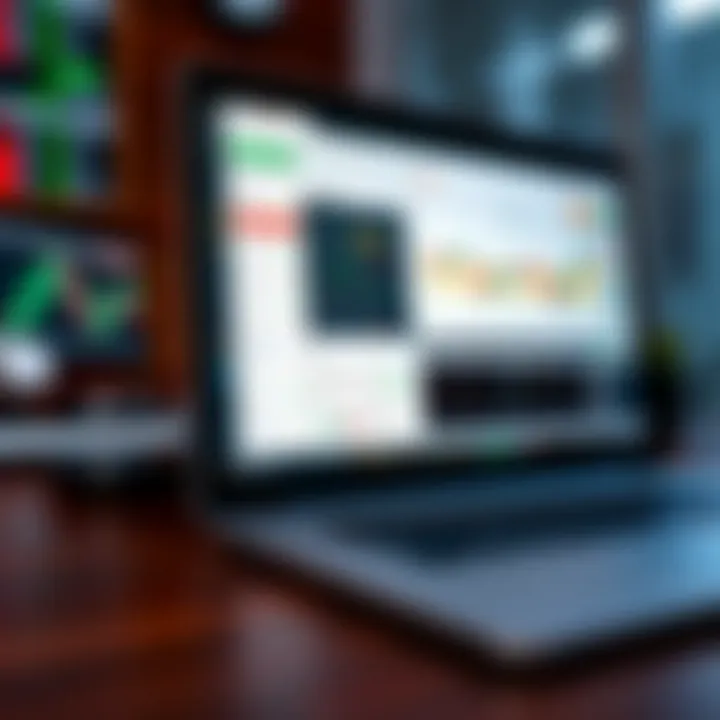 Quotex trading platform interface displayed on a laptop screen showing various market charts and trading options