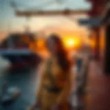 Rafaela Aponte-Diamant standing on the deck of a large cargo ship during a sunset