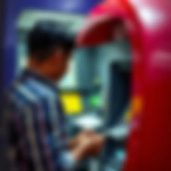 Person withdrawing cash from an ATM machine in India