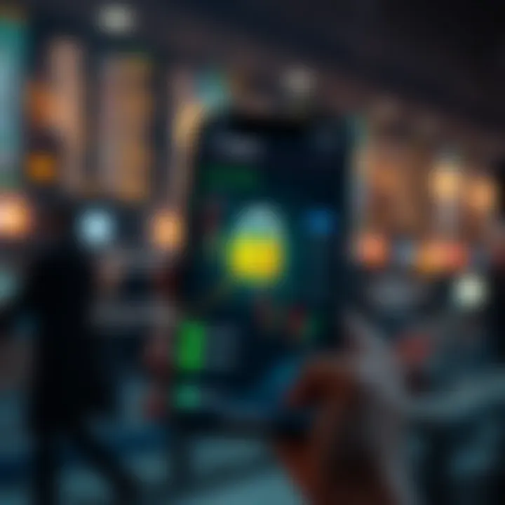 Illustration of a secure mobile trading app interface with key features highlighted