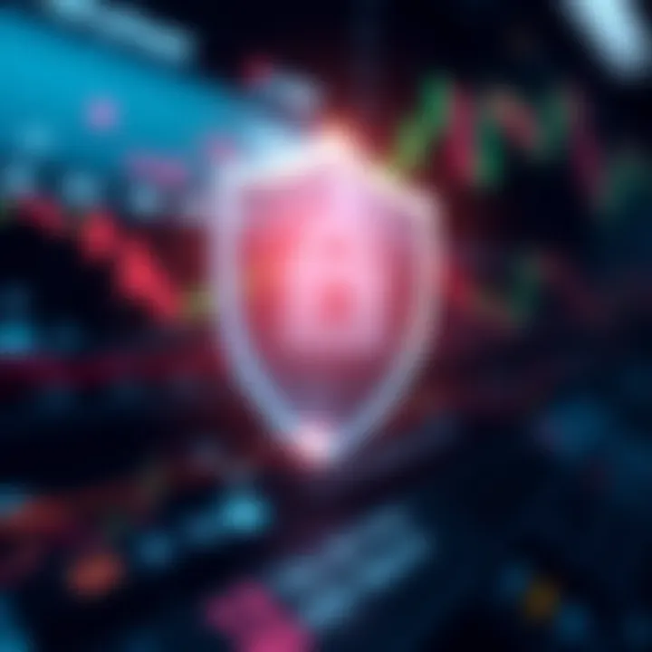 Secure shield icon overlaying a digital financial platform symbolizing data protection