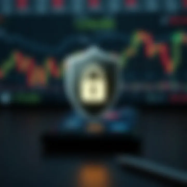 Illustration of security shield overlaying a smartphone with forex market symbols representing secure trading