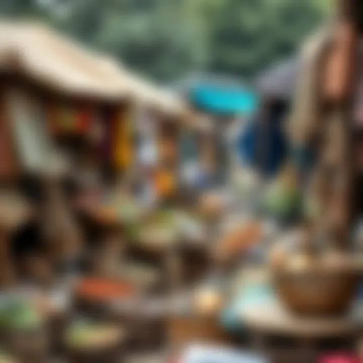 Outdoor marketplace showing diverse range of handcrafted products and regional produce typical of informal trading hubs