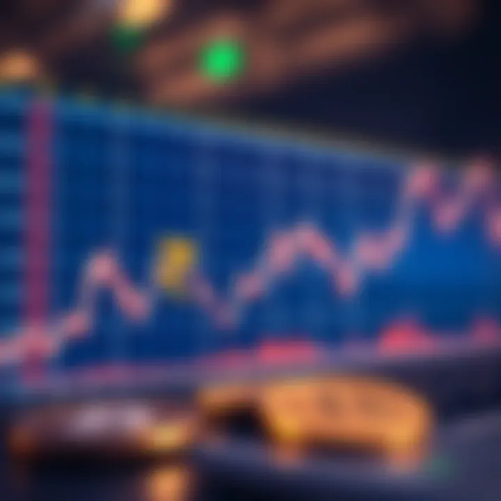 Graph showing cryptocurrency and forex market trends with Indian rupee symbol