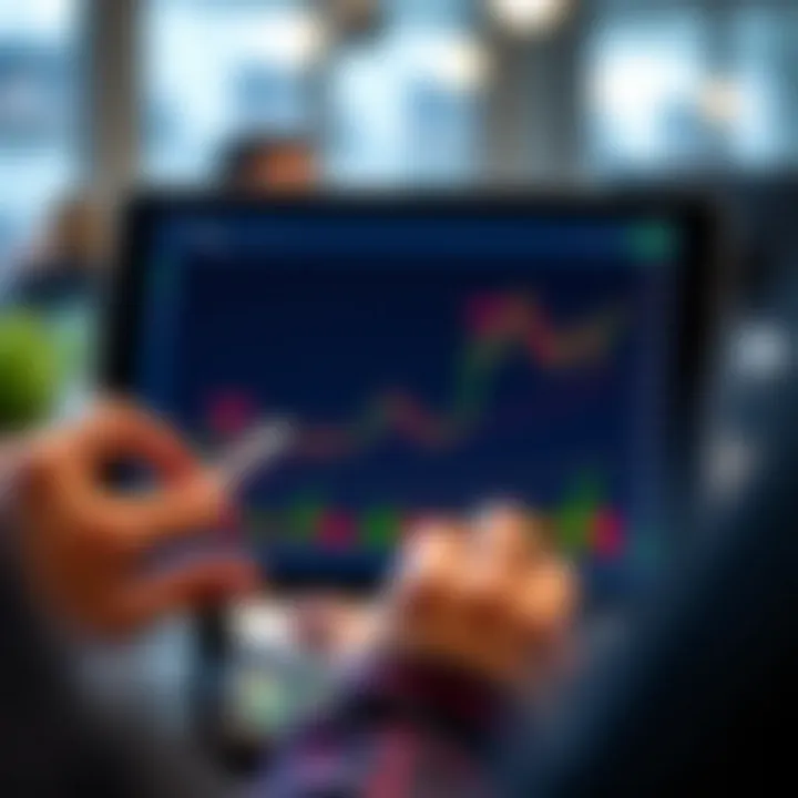 Graph showing virtual trading performance growth on a digital tablet