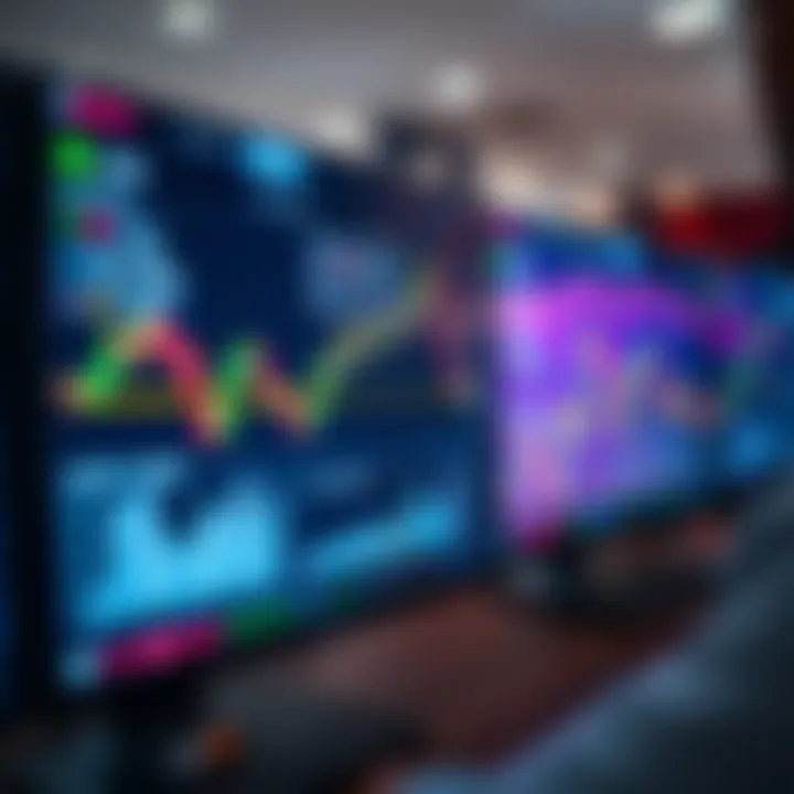Graphical representation of automated trading with digital interface showing data and charts