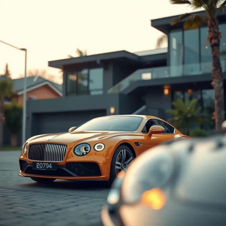Luxury car and modern home symbolizing financial success and investments