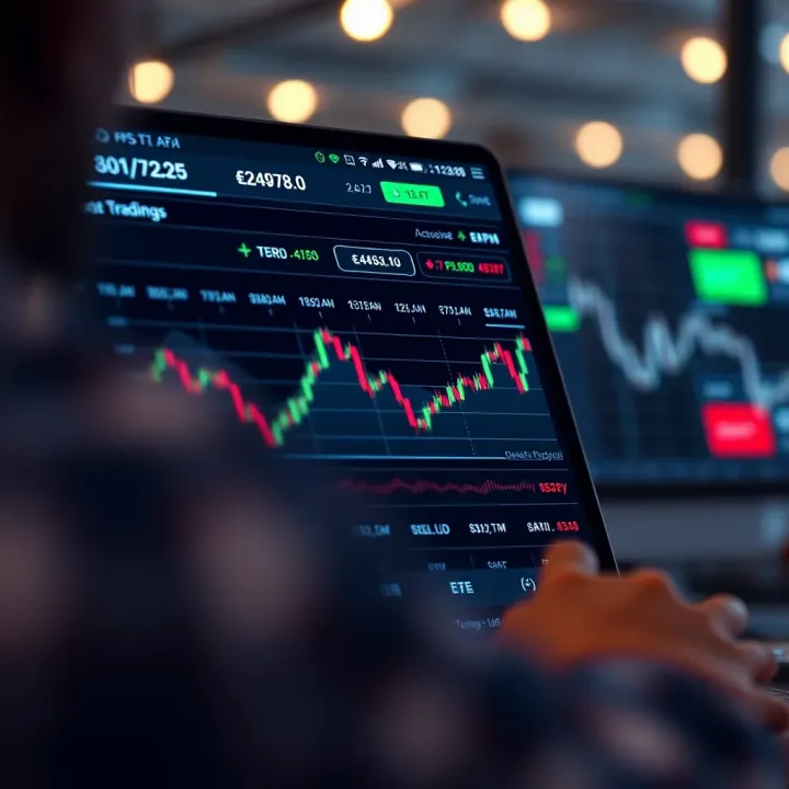 User interface of a quick trading app displaying real-time stock charts and transaction options