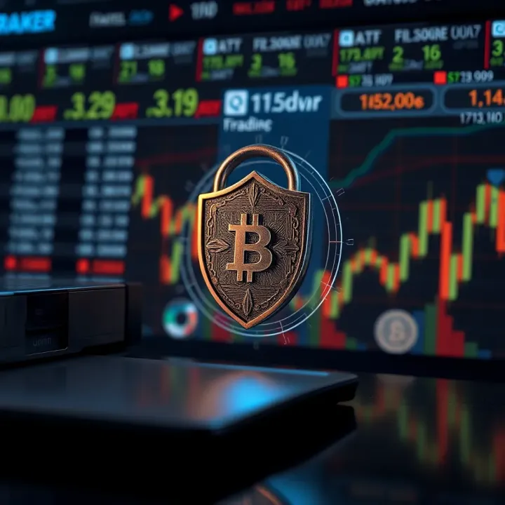 Secure financial transaction concept with shield and digital currency icons