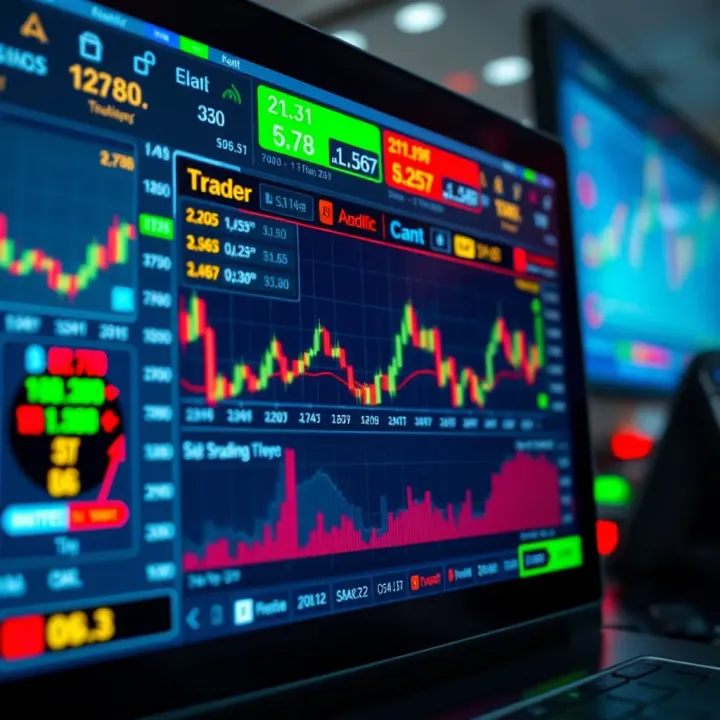 User interface of a secure trading application displaying various stock market charts and indicators