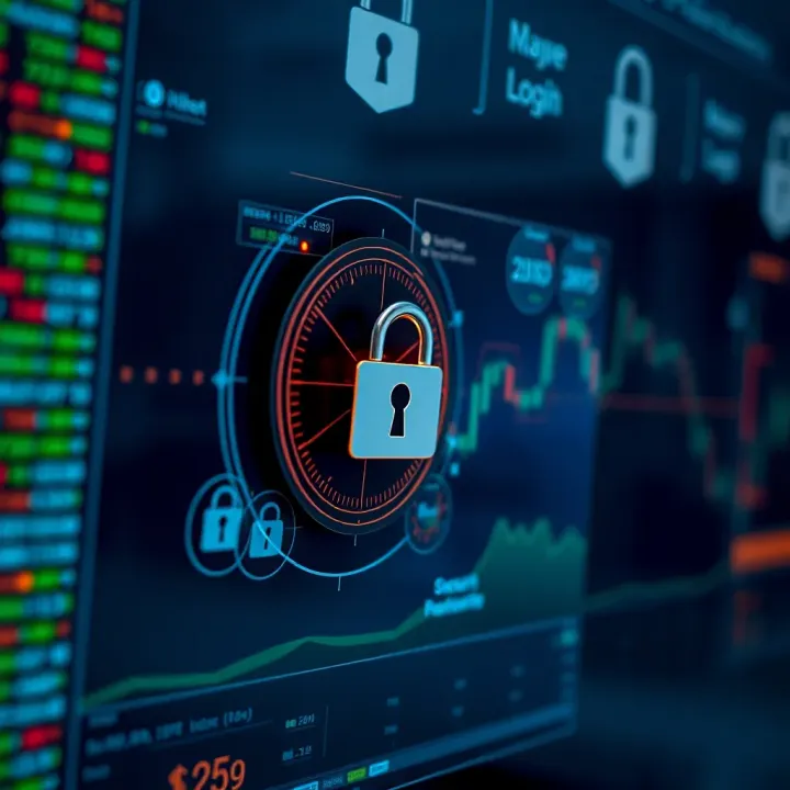 Graphic showing secure login and encryption symbols representing QXBroker's account security features