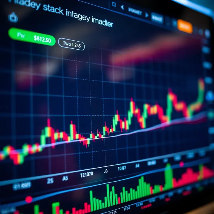 Graphical chart of stock price movements with trading indicators on a digital platform