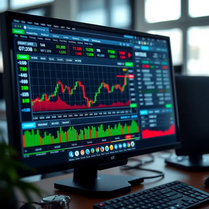 Computer screen displaying a demo trading platform interface with financial instruments and virtual balance