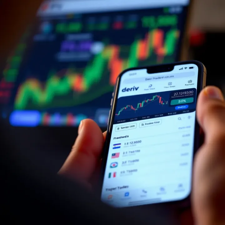 User interface of the Deriv app showcasing trading charts and account dashboard on a smartphone