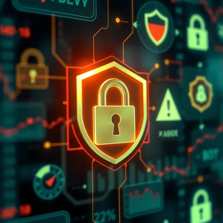 Conceptual illustration of safety measures and secure trading with digital locks and protection icons