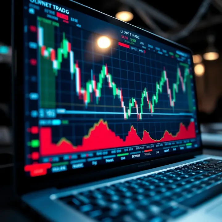 Digital interface showing market trend graphs and trading indicators on online platform