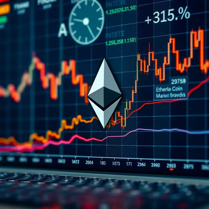 Graph showing Ethereum price fluctuations over time with market trend lines