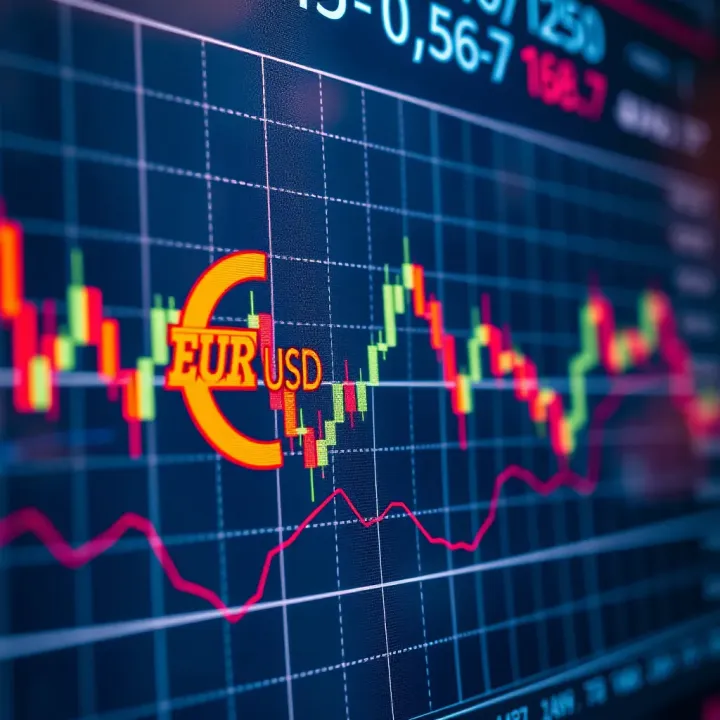 Graph showing EUR/USD currency pair fluctuations with economic data overlays