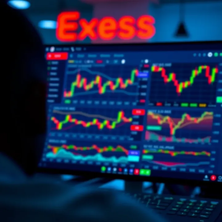 Screenshot of Exness trading platform interface showing various asset charts and trading tools