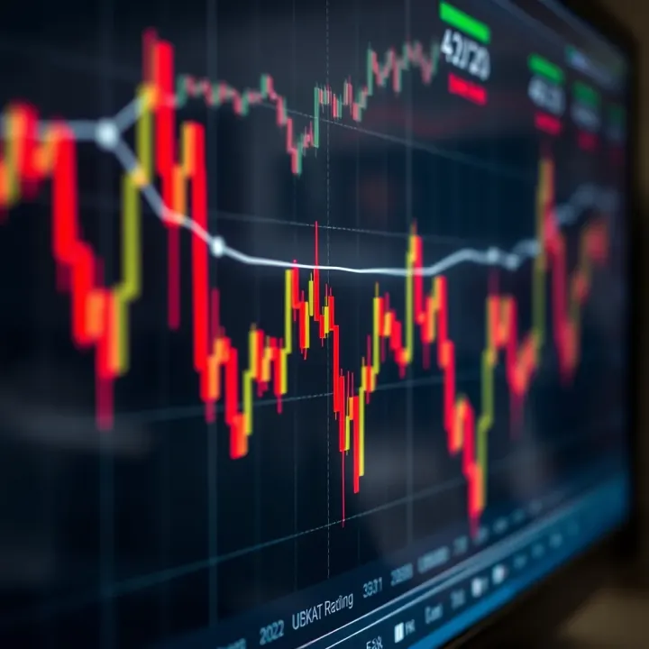 Graph showing fluctuating currency exchange rates on digital screen