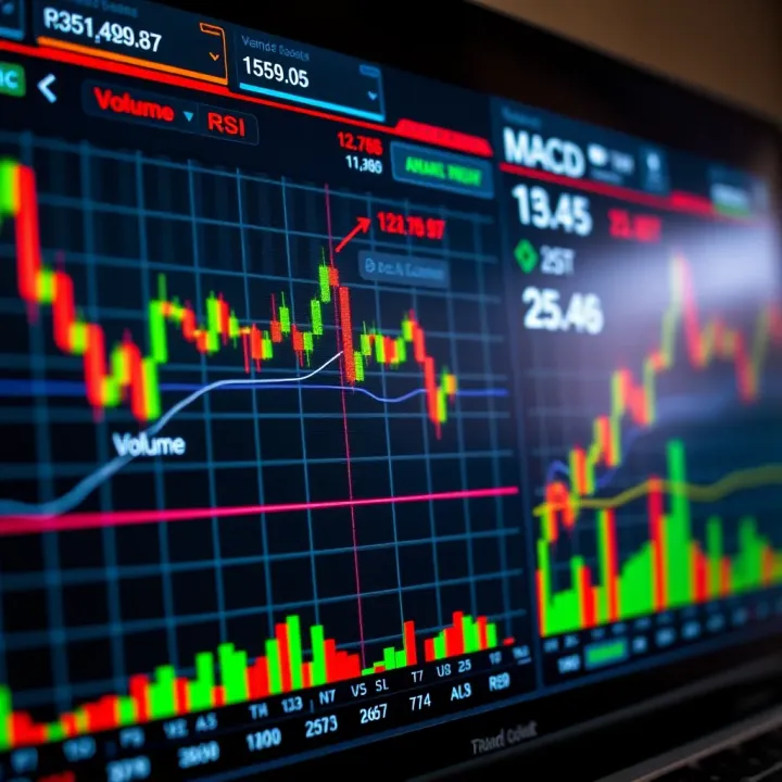 Technical analysis dashboard displaying MACD indicator alongside RSI and volume bars