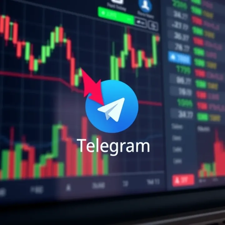 Chart showing forex trading data with Telegram logo symbolizing communication