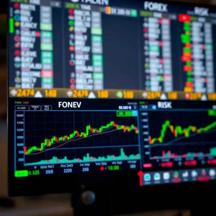 Interface of a forex trading application displaying market trends and risk management tools