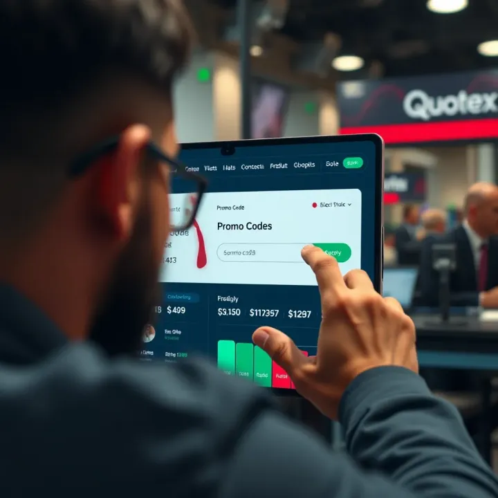 Illustration showing how to enter a promo code on the Quotex trading platform interface