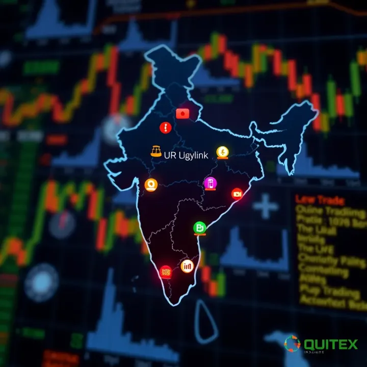 Illustration showing a digital map of India with legal icons symbolizing online trading regulations