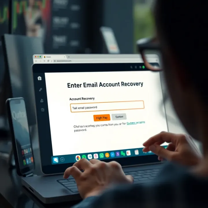 Entering Email for Account Recovery on Quotex User entering email address on Quotex password recovery page