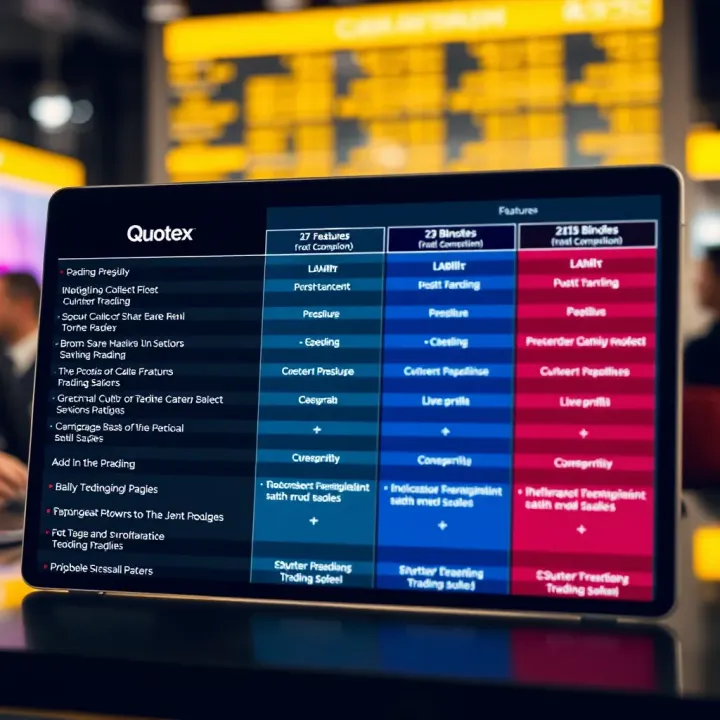 Comparison chart showing features of Quotex and Binomo trading platforms