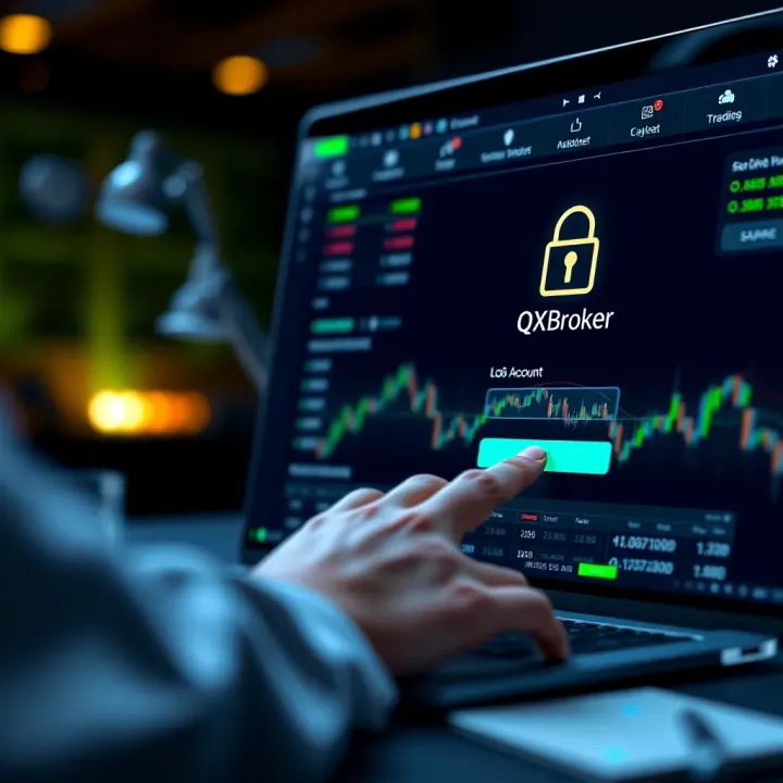 User securely logging into QXBroker account on a digital device with visible login interface