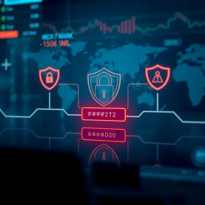 Illustration of account security measures including shield icons and secure password entry