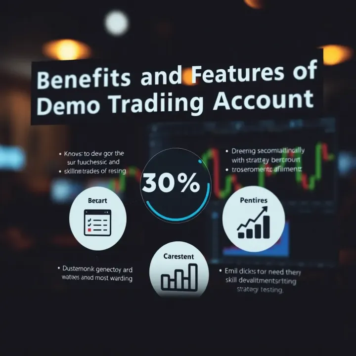Graphic illustrating key features and benefits of using a demo trading account for skill development and strategy testing