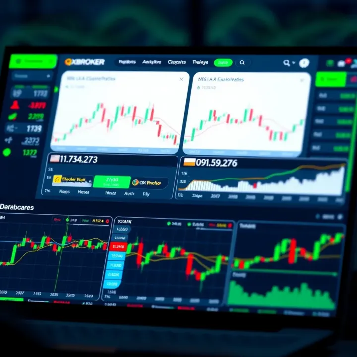 Dashboard displaying financial charts and trading options on QXBroker platform